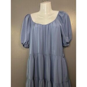 Pinch Dress Womens Small Blue Tiered Babydoll Puff Sleeve Ruffle Hem 3822D